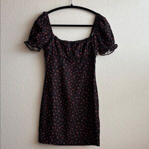 Princess Polly Black Mini Dress with Red Floral Pattern